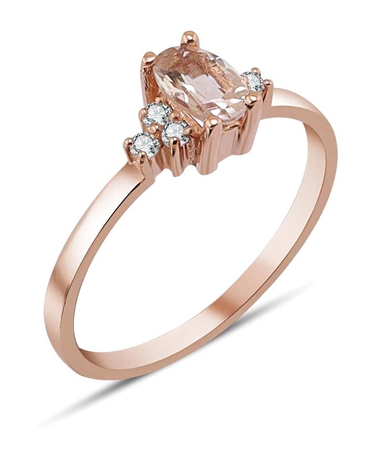 Diamine Pırlanta 0.39 Karat Oval Baget Parlak Sertifikalı Beyaz-Pembe Pırlanta Yüzük