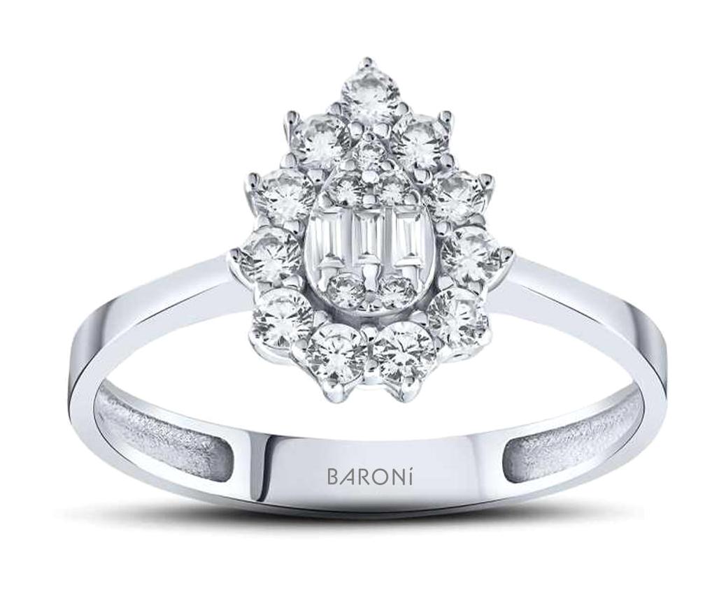 Baroni Diamond Yuvarlak Baget Parlak Sertifikalı Zirkon Taşlı Beyaz Pırlanta Yüzük