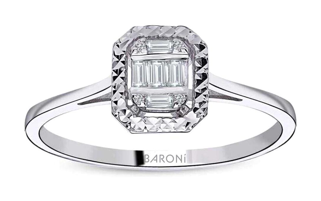 Baroni Diamond 0.09 Karat Baget Parlak Sertifikalı Zirkon Taşlı Beyaz Pırlanta Yüzük