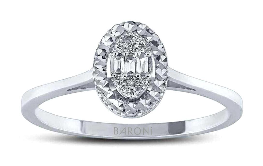 Baroni Diamond 0.06 Karat Baget Parlak Elmas Taşlı Beyaz Pırlanta Yüzük