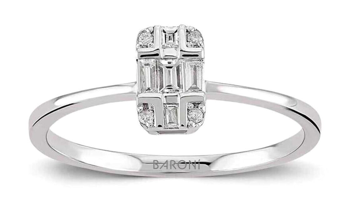Baroni Diamond 0.12 Karat Yuvarlak Baget Parlak Sertifikalı Topaz Taşlı Beyaz Pırlanta Yüzük