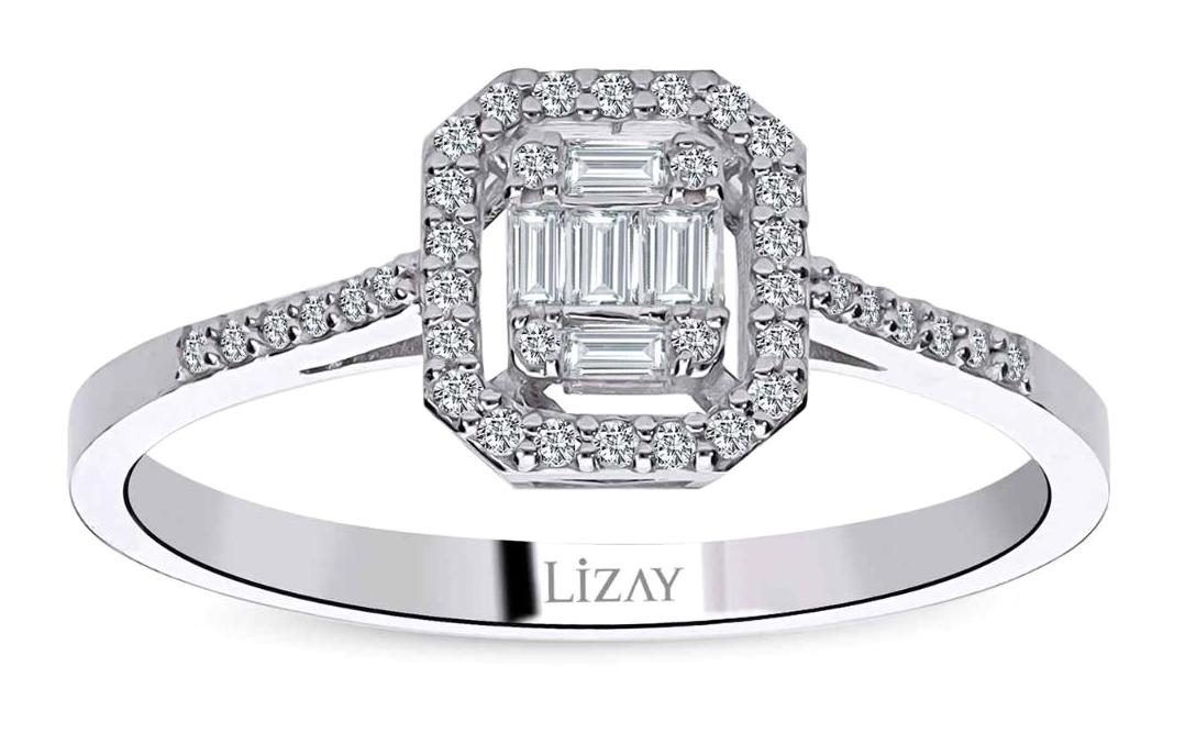 Lizay Pırlanta 0.20 Karat Baget Parlak Sertifikalı Beyaz Pırlanta Yüzük