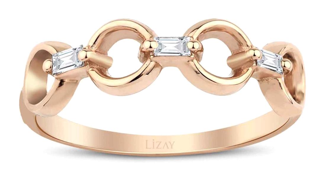 Lizay Pırlanta 0.13 Karat Baget Parlak Sertifikalı Beyaz Pırlanta Yüzük