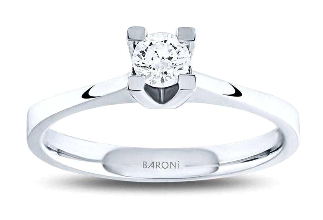 Baroni Diamond 0.20 Karat Yuvarlak Tektaş Parlak Sertifikalı Zirkon Taşlı Beyaz Pırlanta Yüzük