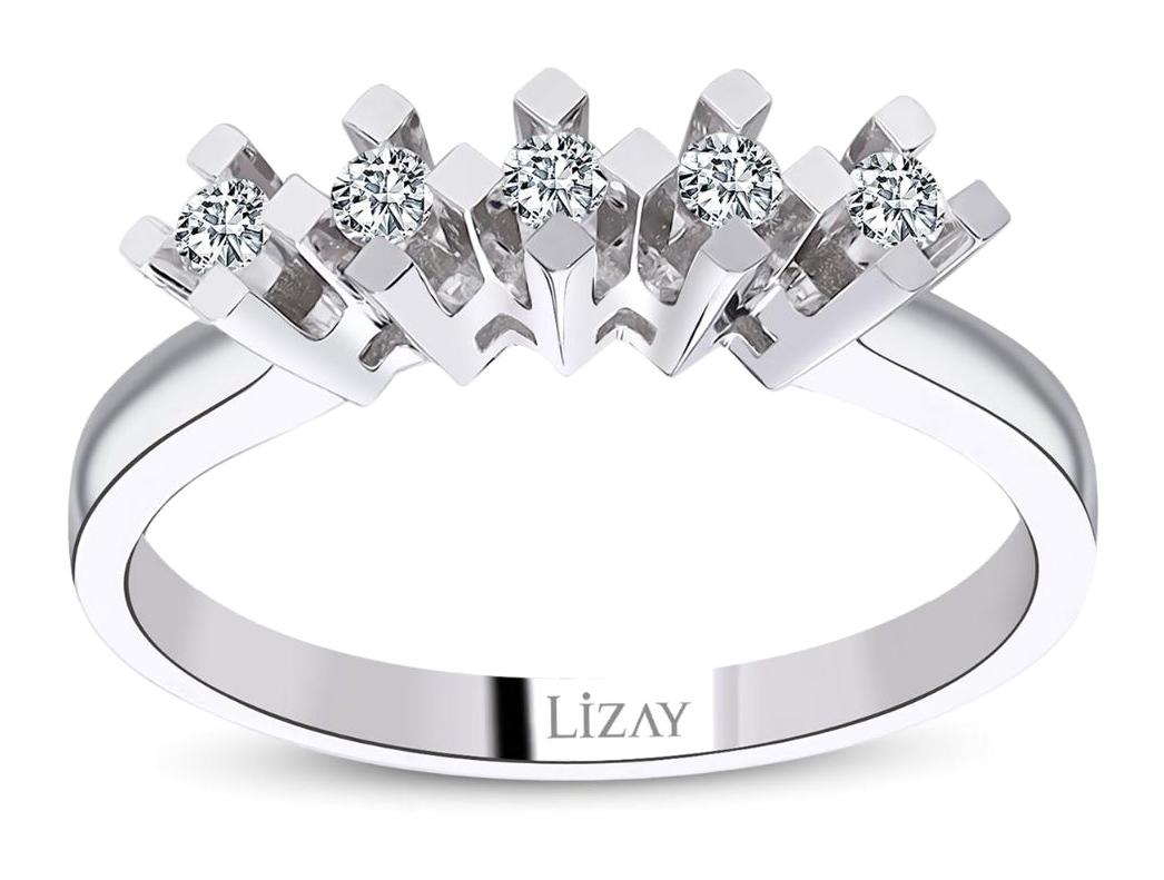 Lizay Pırlanta 0.15 Karat Yuvarlak Beştaş Parlak Sertifikalı Beyaz Pırlanta Yüzük