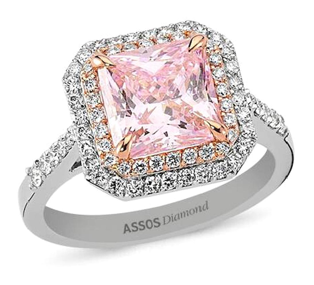 Assos Pırlanta Yuvarlak Parlak Safir Taşlı Pembe Pırlanta Yüzük
