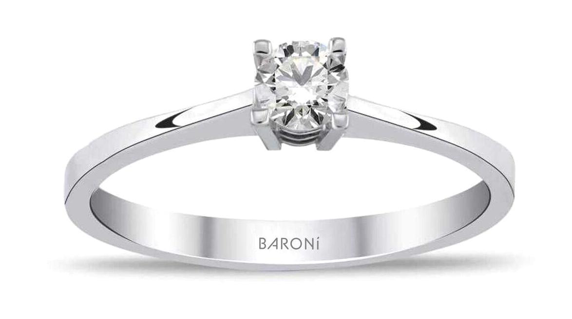 Baroni Diamond 0.15 Karat Yuvarlak Tektaş Parlak Sertifikalı Akuamarin Taşlı Beyaz Pırlanta Yüzük