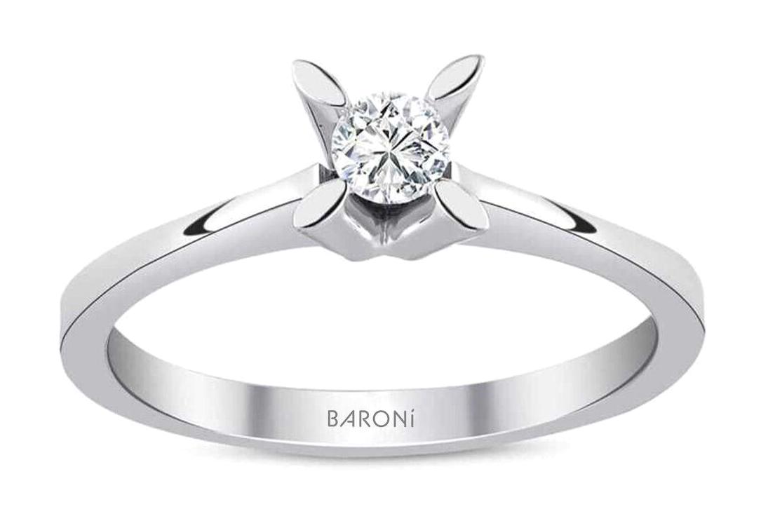 Baroni Diamond 0.15 Karat Yuvarlak Tektaş Parlak Zümrüt Taşlı Beyaz Pırlanta Yüzük