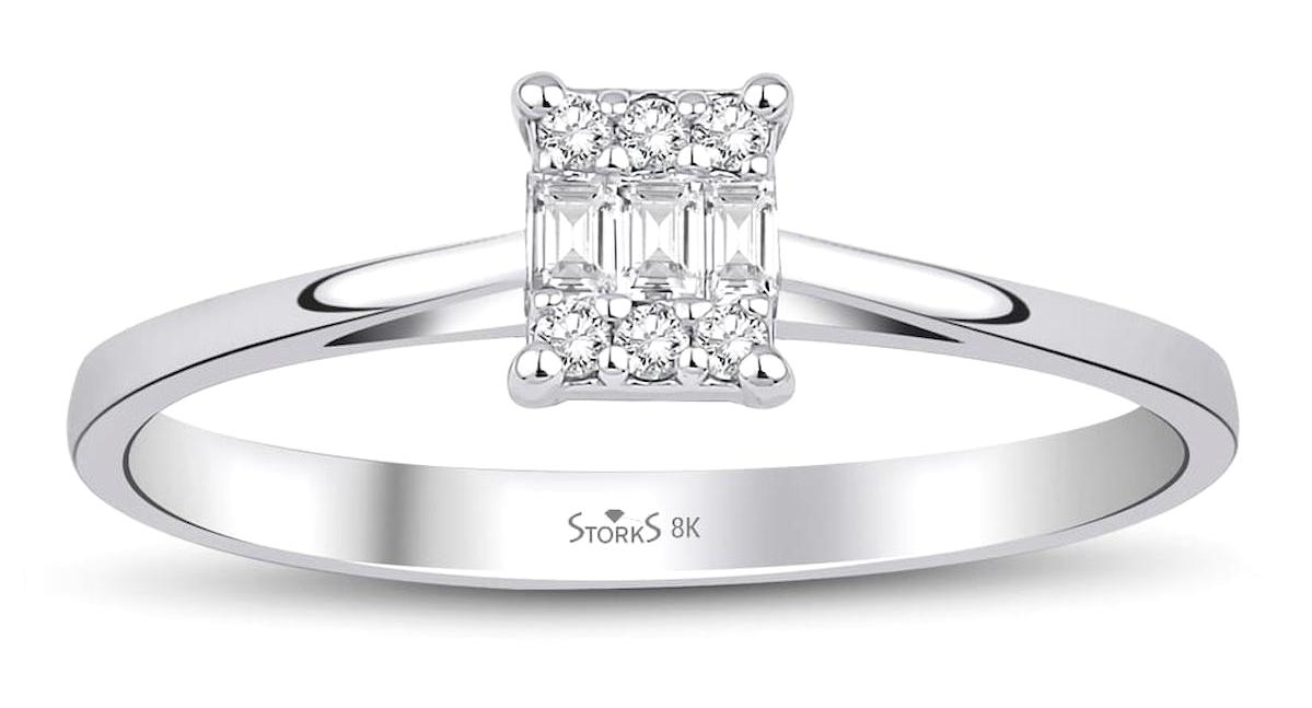 Storks Diamond 0.09 Karat Baget Parlak Sertifikalı Beyaz Pırlanta Yüzük