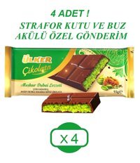 Ülker Meşhur Dubai Lezzeti Antep Fıstığı Kadayıf Dolgulu Sütlü Dubai Çikolatası 93 gr 4'lü