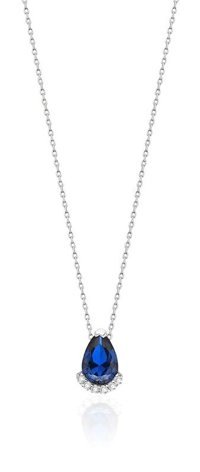 Bagetelli 0.37 Karat Damla Kesim Safir Taşlı 14 Ayar Altın Pırlanta Kolye 42 Cm