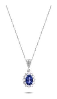 Niş Pırlanta 0.72 Karat Oval Kesim Safir Taşlı 8 Ayar Altın Pırlanta Kolye 45 Cm