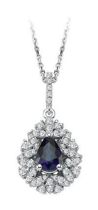 Sirius Pırlanta Damla-Yuvarlak Kesim Safir Taşlı 14 Ayar Altın Pırlanta Kolye 42 Cm