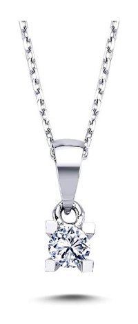 Lova Pırlanta 0.13 Karat Yuvarlak Kesim 14 Ayar Altın Tektaş 2010001 Pırlanta Kolye 42 Cm