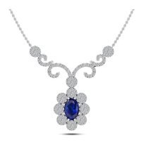 Silvanit Pırlanta 0.97 Karat Oval - Yuvarlak Kesim Safir Taşlı 14 Ayar Altın Pırlanta Kolye