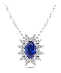 Silvanit Pırlanta 0.52 Karat Oval - Yuvarlak Kesim Safir Taşlı 14 Ayar Altın Pırlanta Kolye