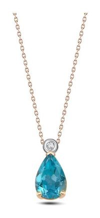 Ariş 1.07 Karat Yuvarlak Kesim Topaz Taşlı 14 Ayar Altın Pırlanta Kolye 42 Cm