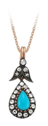 Sirius Pırlanta 0.33 Karat Damla Kesim Beyaz Taşlı Firuze Taşlı Altın Elmas Kolye 42 cm
