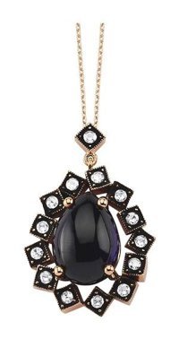 Lilarote 0.5 Karat Oval Kesim Beyaz-Siyah Taşlı Bluestone Altın Elmas Kolye 45 cm