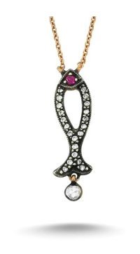 Altınbaş 0.03 Karat Yuvarlak Kesim Beyaz-Pembe Taşlı Altın Elmas Kolye 45 cm