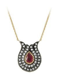 Sirius Pırlanta 0.53 Karat Damla Kesim Beyaz-Kırmızı Taşlı Yakut Taşlı Altın Elmas Kolye 42 cm