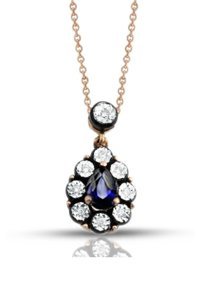 Lilarote 0.08 Karat Damla Kesim Beyaz-Mavi Taşlı Safir Taşlı Altın Elmas Kolye 45 cm