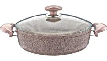 Oms Collection 3310 Cam Kapaklı Granit 28 cm Karnıyarık Tencere Kahverengi