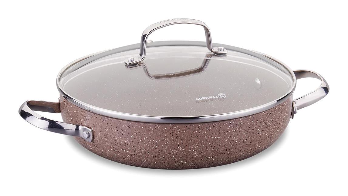 Korkmaz Browni A2908 Cam Kapaklı Granit 24 cm Karnıyarık Tencere