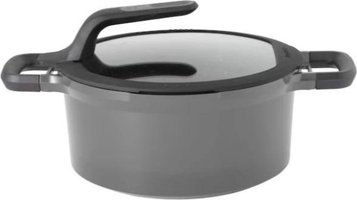 Berghoff Gem Stay Cool Cam Kapaklı Döküm 24 cm Derin Tencere Gri