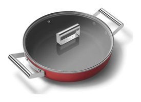 Smeg Cookware 50's Style Cam Kapaklı Granit 28 cm Basık Tencere Kırmızı
