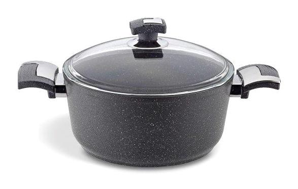 Bonera Vogue Cam Kapaklı Granit 20 cm Derin Tencere Gri