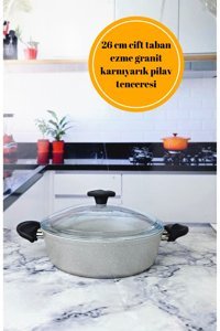 Bre Home Cardin Cam Kapaklı Döküm-Granit 26 cm Karnıyarık Tencere