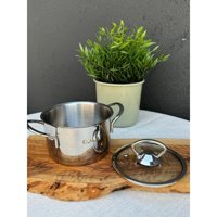 Oms Collection Mini Cam Kapaklı Paslanmaz Çelik 12 cm Derin Sos Tencere
