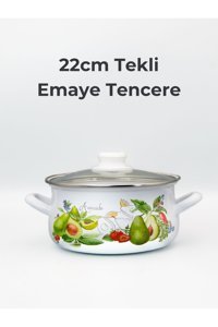 Bonera Avokado Desenli Cam Kapaklı Emaye 22 cm Derin Tencere