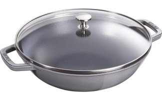 Staub Mini Wok Cam Kapaklı Döküm 30 cm Basık Tencere