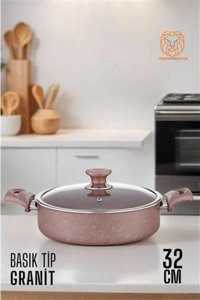 Transformacion 720301 Cam Kapaklı Granit 32 cm Basık Tencere
