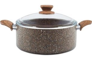 Nice Home Art Stonelife Cam Kapaklı Granit 26 cm Derin Tencere Kahverengi