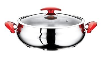 Oms Collection 2032-L İndüksiyon Cam Kapaklı Paslanmaz Çelik 30 cm Basık Tencere