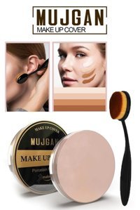 Mujgan Make Up Cover Porselen 209 Nemlendiricili Göz Altı ve Yüz Krem Pot Kapatıcı + Klasik Kaşık Fırça