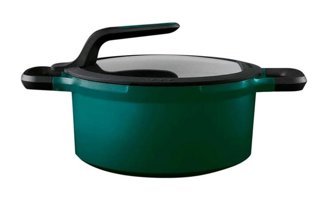 Berghoff Gem Stay Cool Cam Kapaklı Döküm 24 cm Derin Tencere Yeşil