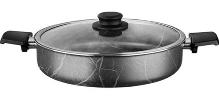 Cem Black Marble Cam Kapaklı Alüminyum 32 cm Karnıyarık Tencere