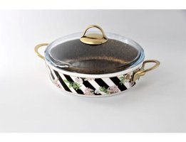 Ezem Begonvil 8818 Cam Kapaklı Emaye 26 cm Basık Tencere