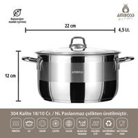 Amboss Saphire Cam Kapaklı Paslanmaz Çelik 22 cm Derin Tencere