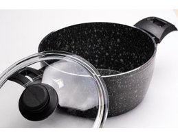 Cem Prestige Cam Kapaklı Granit 18 cm Derin Tencere