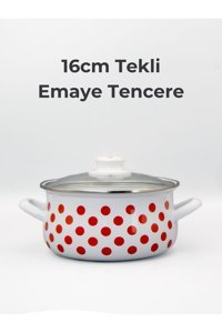 Bonera Puantiyeli Cam Kapaklı Emaye 16 cm Derin Tencere