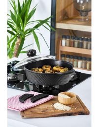 Amboss Kuvarz KUV-7869 Cam Kapaklı Döküm 30 cm Basık Tencere
