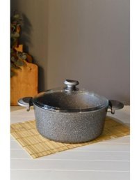 Oms Collection Cam Kapaklı Granit 28 cm Derin Tencere