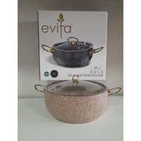 Evita Bio Cam Kapaklı Granit 28 cm Derin Tencere Bej