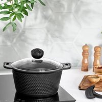 Amboss Kuvarz KUV-7814 Cam Kapaklı Döküm 24 cm Derin Tencere