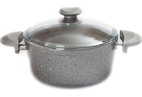 Oms Collection Cam Kapaklı Granit 20 cm Derin Tencere Gri